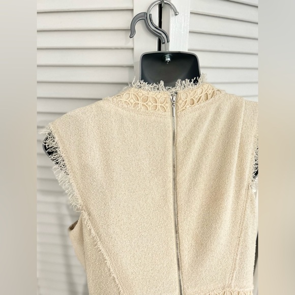 Rebecca Taylor Cream Stretch Tweed and Lace fringed hem dress size 6 - Picture 7 of 10